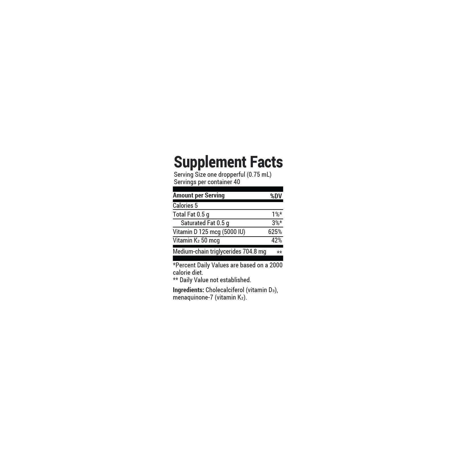 Vitamin D3 and K2 Liquid with MCT Oil - Unflavored - 1 fl oz