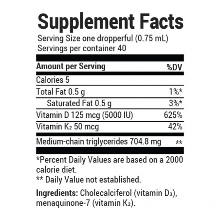 Vitamin D3 and K2 Liquid with MCT Oil - Unflavored - 1 fl oz