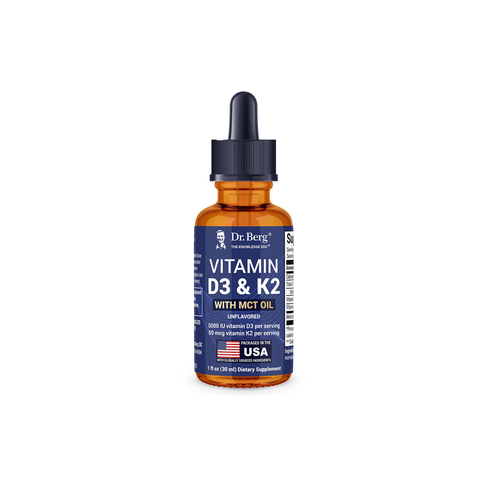 Vitamin D3 and K2 Liquid with MCT Oil - Unflavored - 1 fl oz