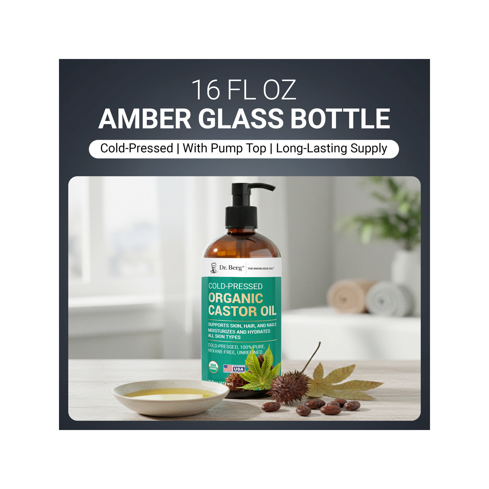 Organic Castor Oil – Cold-Pressed, Pure, Hexane-Free